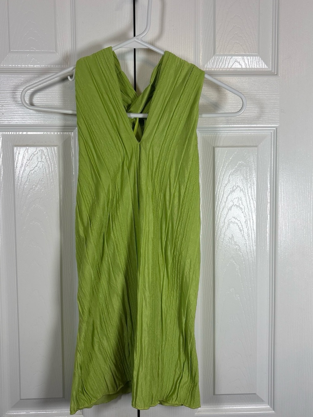 Lime Green Sleeveless V-Neck Top with Crossover Back Vibrant Flowy Feminine